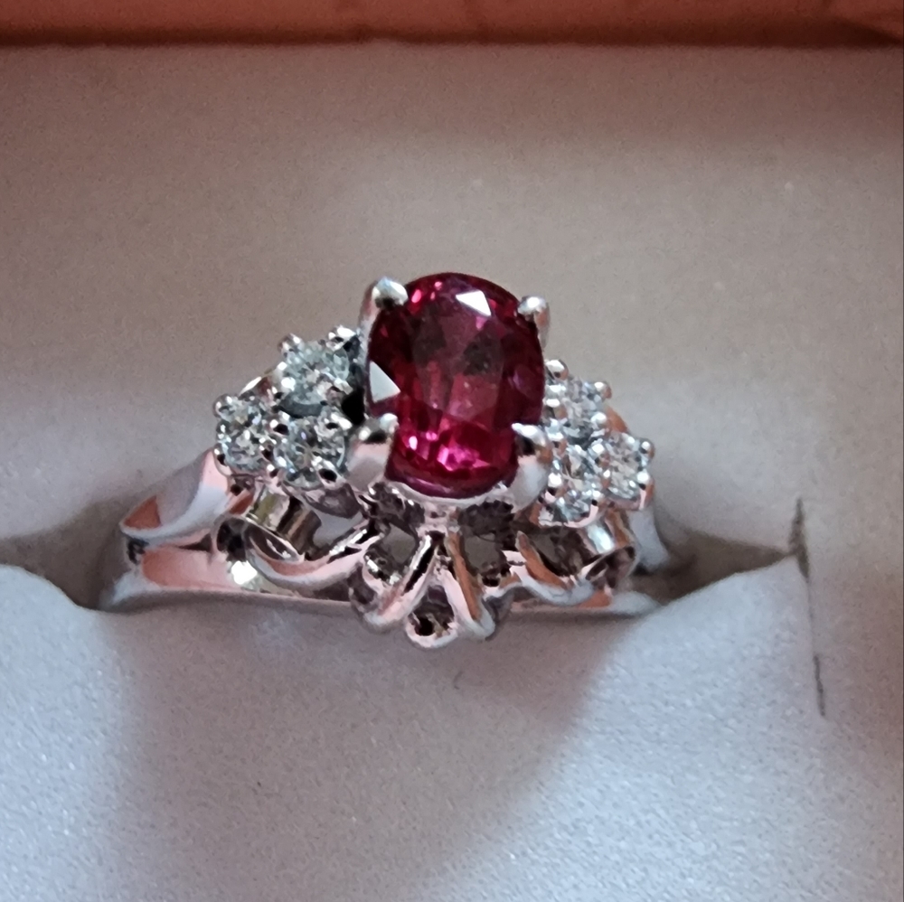 Platinum Natural Ruby Diamond Halo Ring